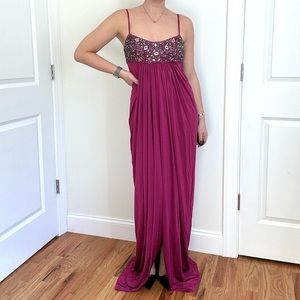 Grecian Goddess Hand Beaded Draped Jersey Evening Gown